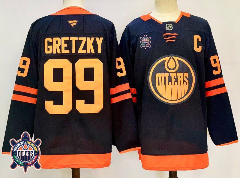 Men Edmonton Oilers #99 Gretzky Black Fanatics 2025 NHL Jersey style 3